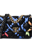 Lambskin Printed Fabric Medium CHNL 19 Flap Black Multicolor