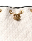 Braided Raffia Calfskin Quilted Small CHNL 25 Handbag White Black