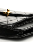 Lambskin Quilted Square Front Pocket Clutch With Chain Black