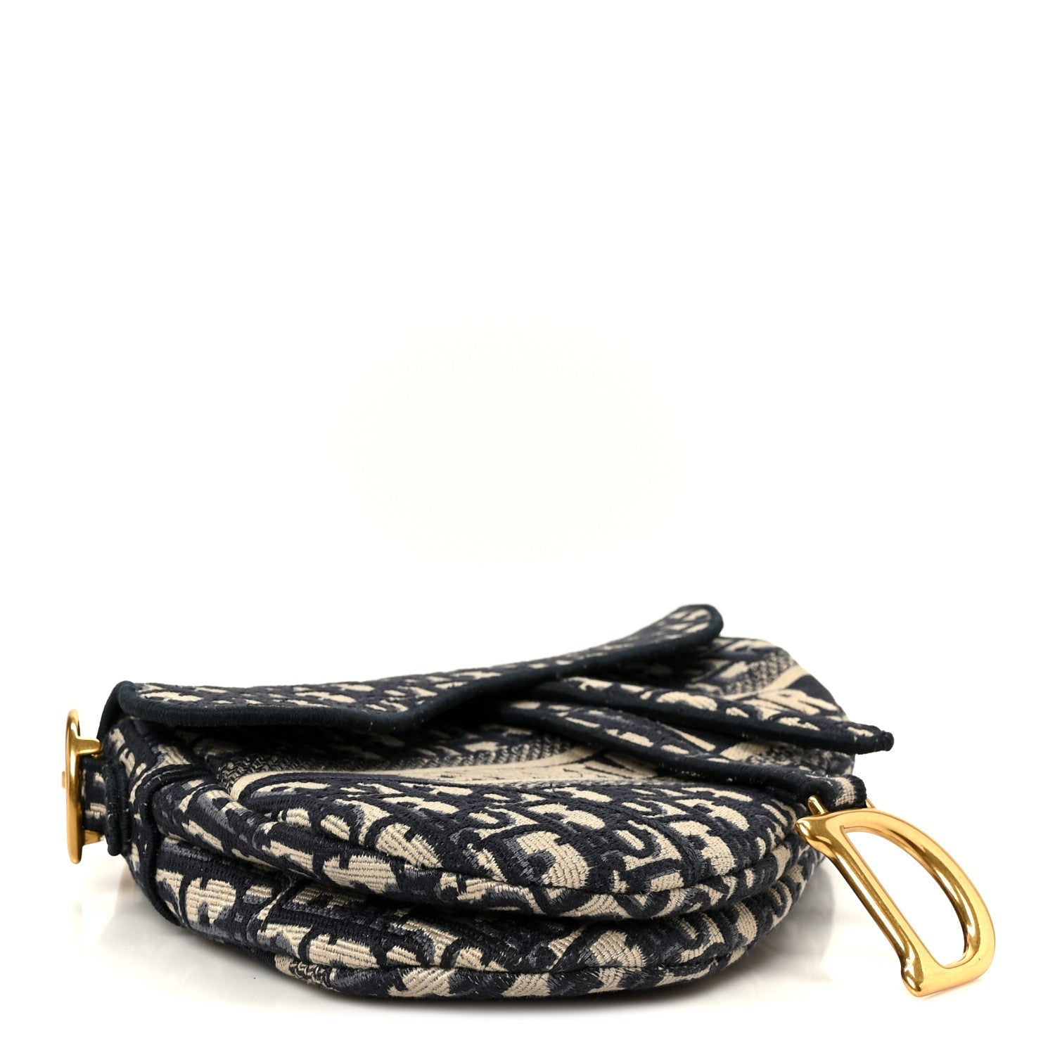 Oblique Embroidered Saddle Bag Blue
