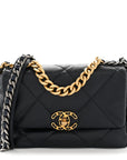 Goatskin Quilted Medium CHNL 19 Flap Navy Blue