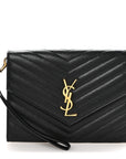Grain De Poudre Matelasse Chevron Monogram Envelope Clutch Black
