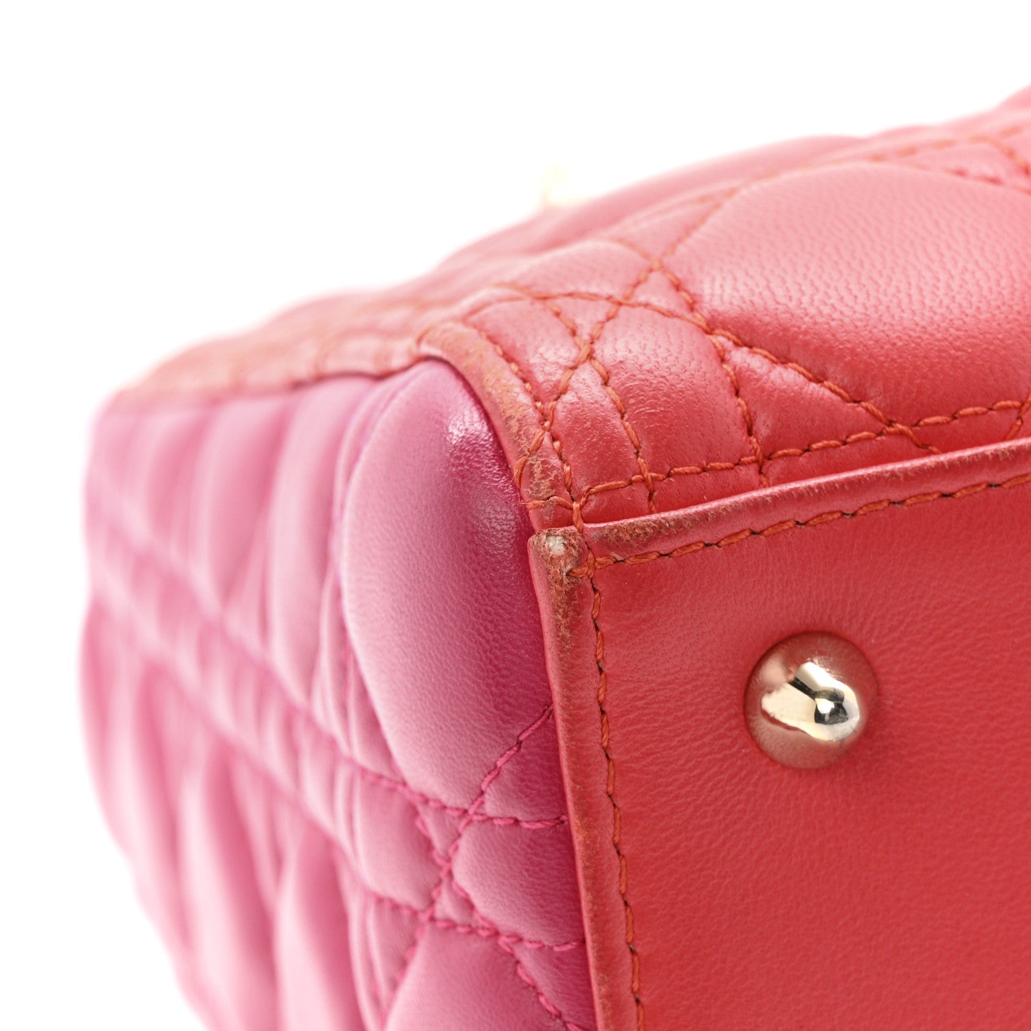 Lambskin Cannage Medium Bi-Color Lady D1OR Orange Fuchsia