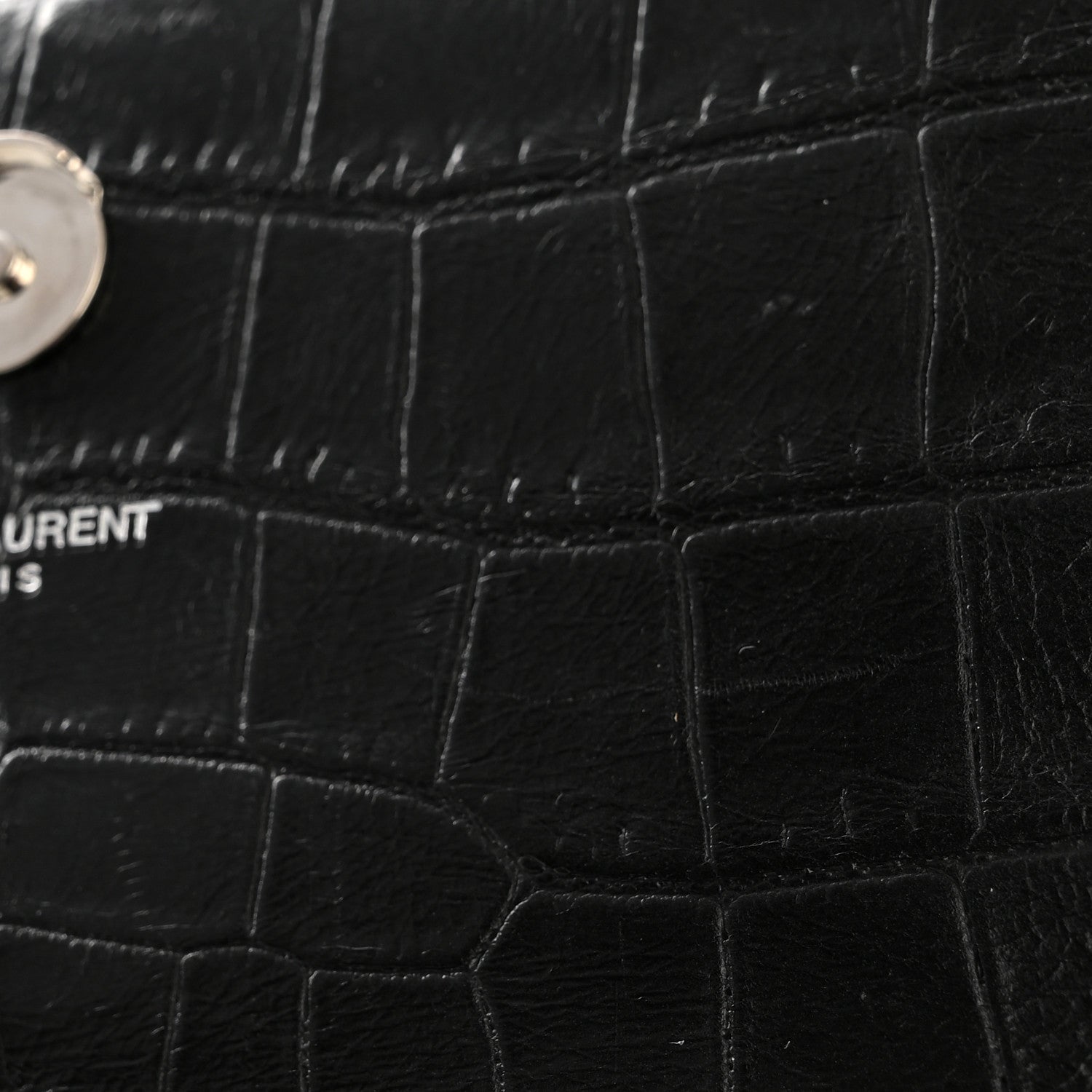 Calfskin Crocodile Embossed Small Classic Monogram Kate Tassel Satchel Black