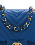 Lambskin Chevron Quilted Mini Square Flap Blue