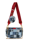 Denim Damier Monogram Patchwork Multi Pochette Accessories Blue Rouge