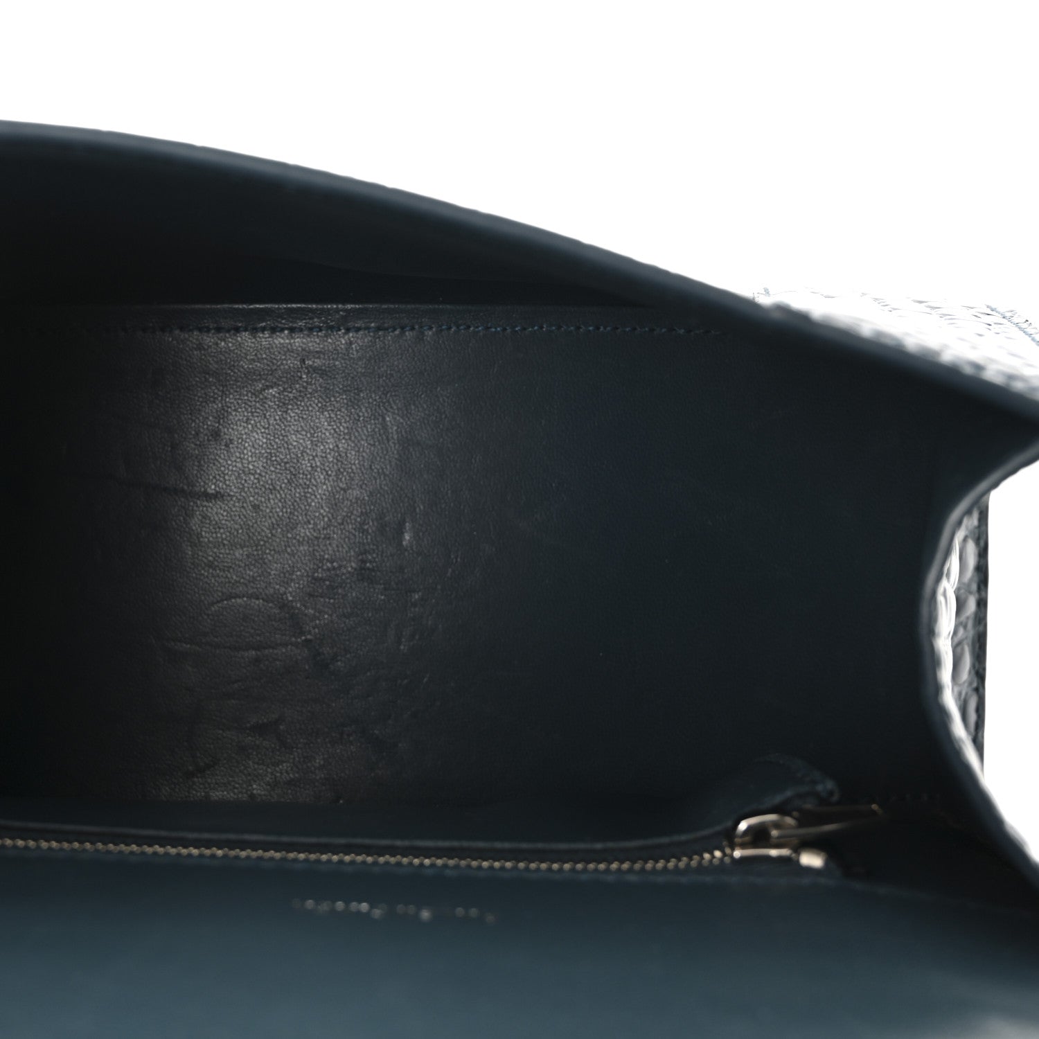 Shiny Calfskin Crocodile Embossed Small Hourglass Top Handle Bag Dark Petrol Blue