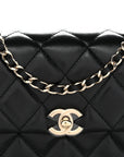 Lambskin Quilted Rectangular Phone Holder Clutch With Chain Black