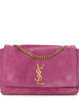Smooth Calfskin Suede Medium Reversible Monogram Kate Satchel Rose Rubis
