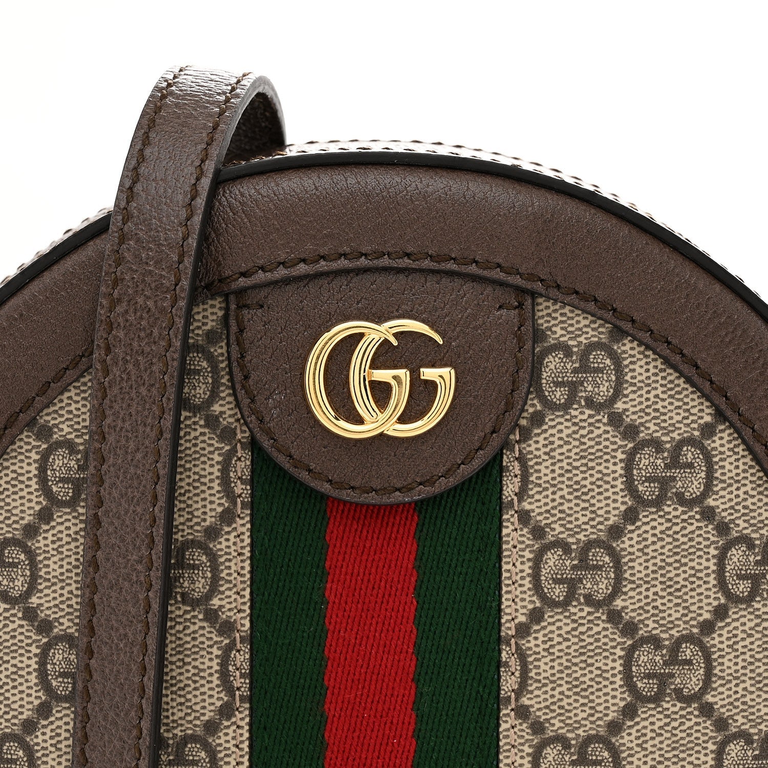 GG Supreme Monogram Web Mini Ophidia Round Shoulder Bag Brown