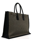 Embroidered Cotton Linen Rive Gauche Noe Tote Black Beige