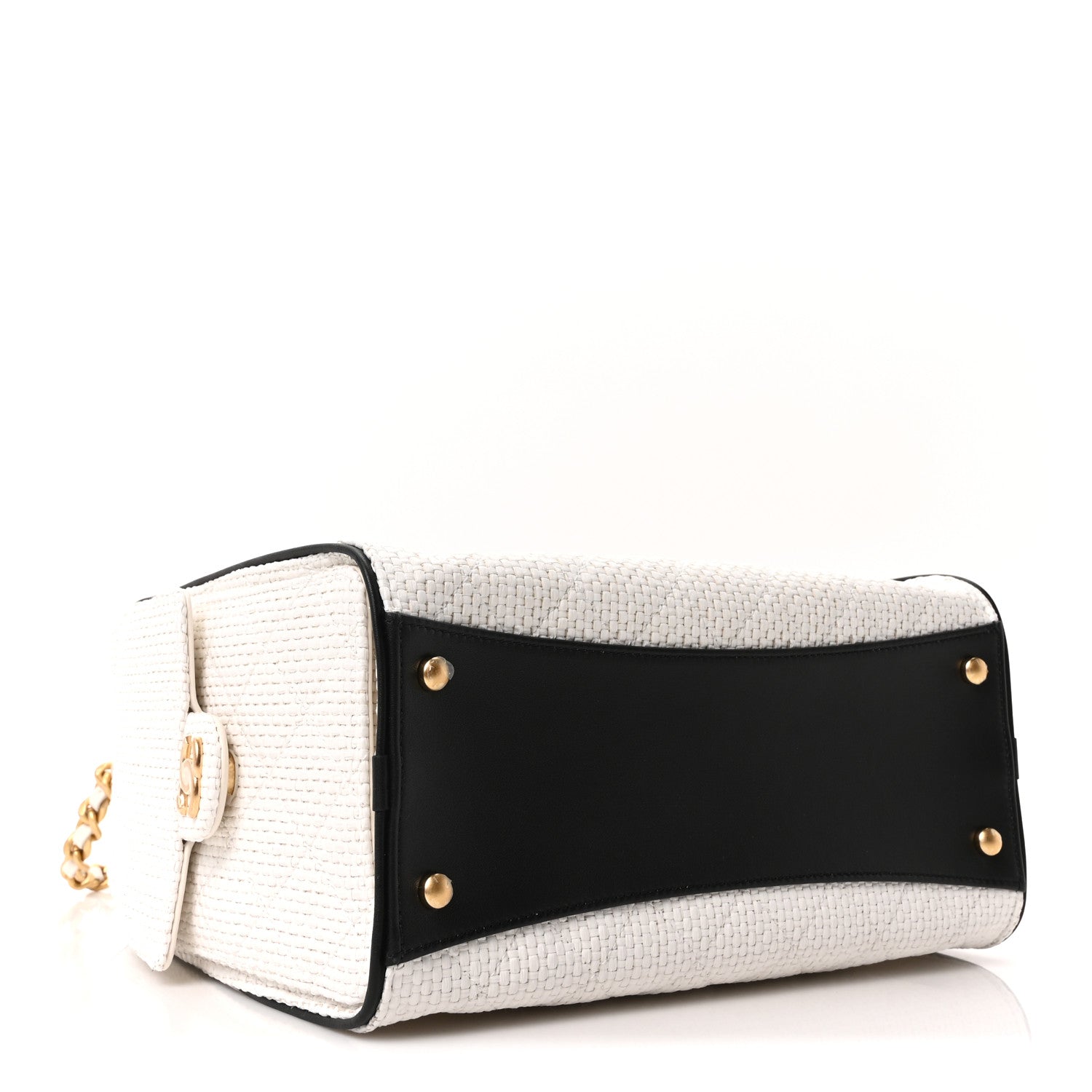 Braided Raffia Calfskin Quilted Small CHNL 25 Handbag White Black