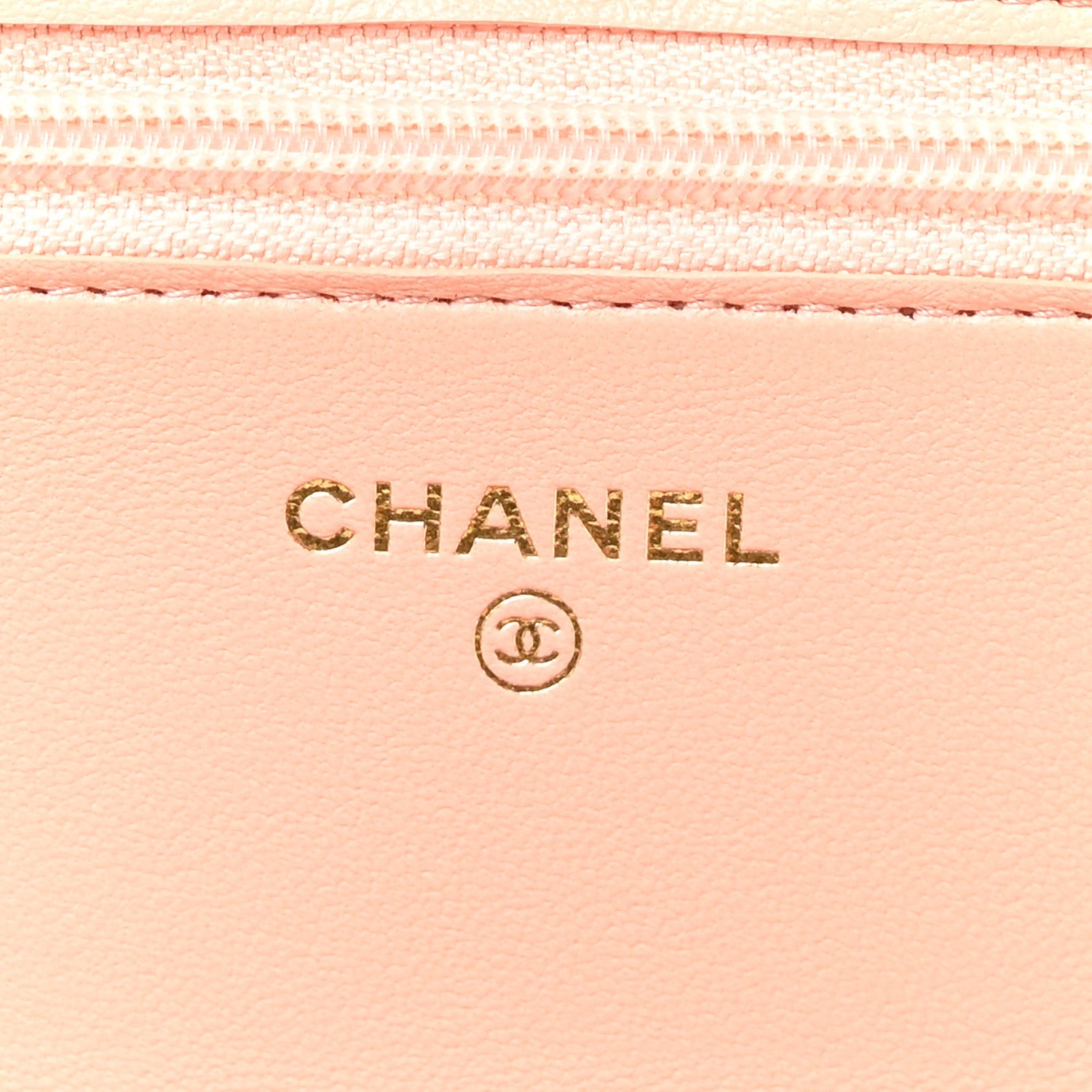 Lambskin Quilted CC Pearl Crush Wallet on Chain WOC Light Orange