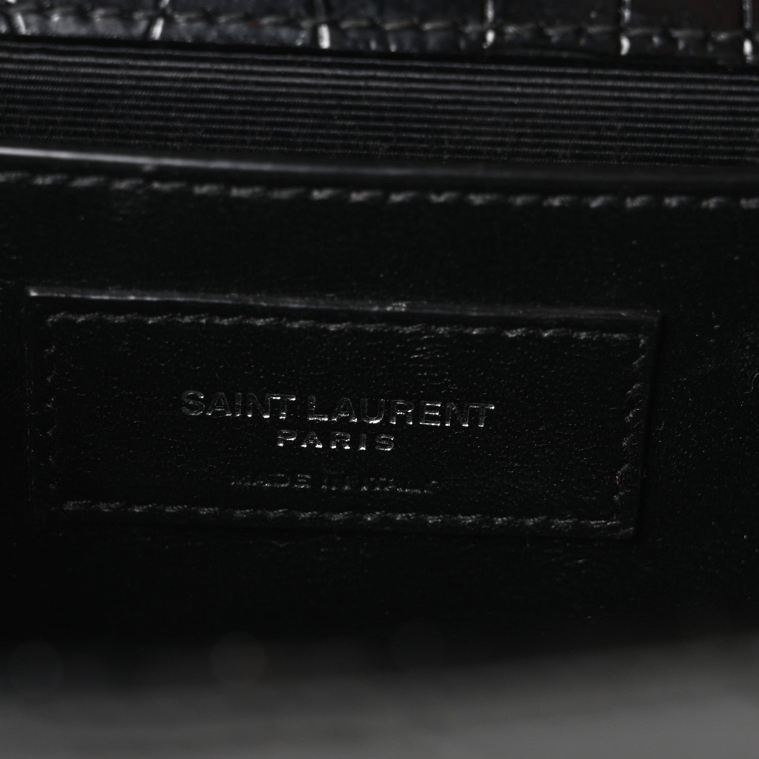 Calfskin Crocodile Embossed Small Classic Monogram Kate Tassel Satchel Black