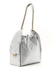 Metallic Caviar Quilted Medium CHNL 25 Handbag Silver