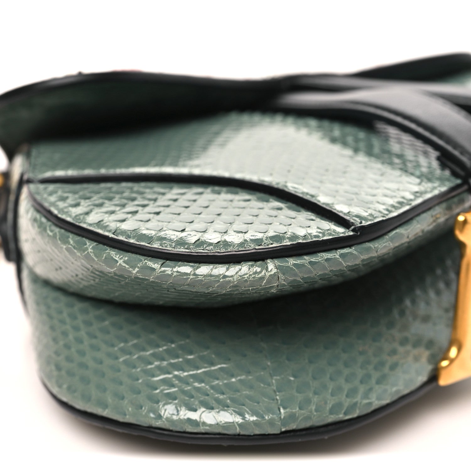 Beaded Calfskin Snakeskin Mini Saddle Bag Green