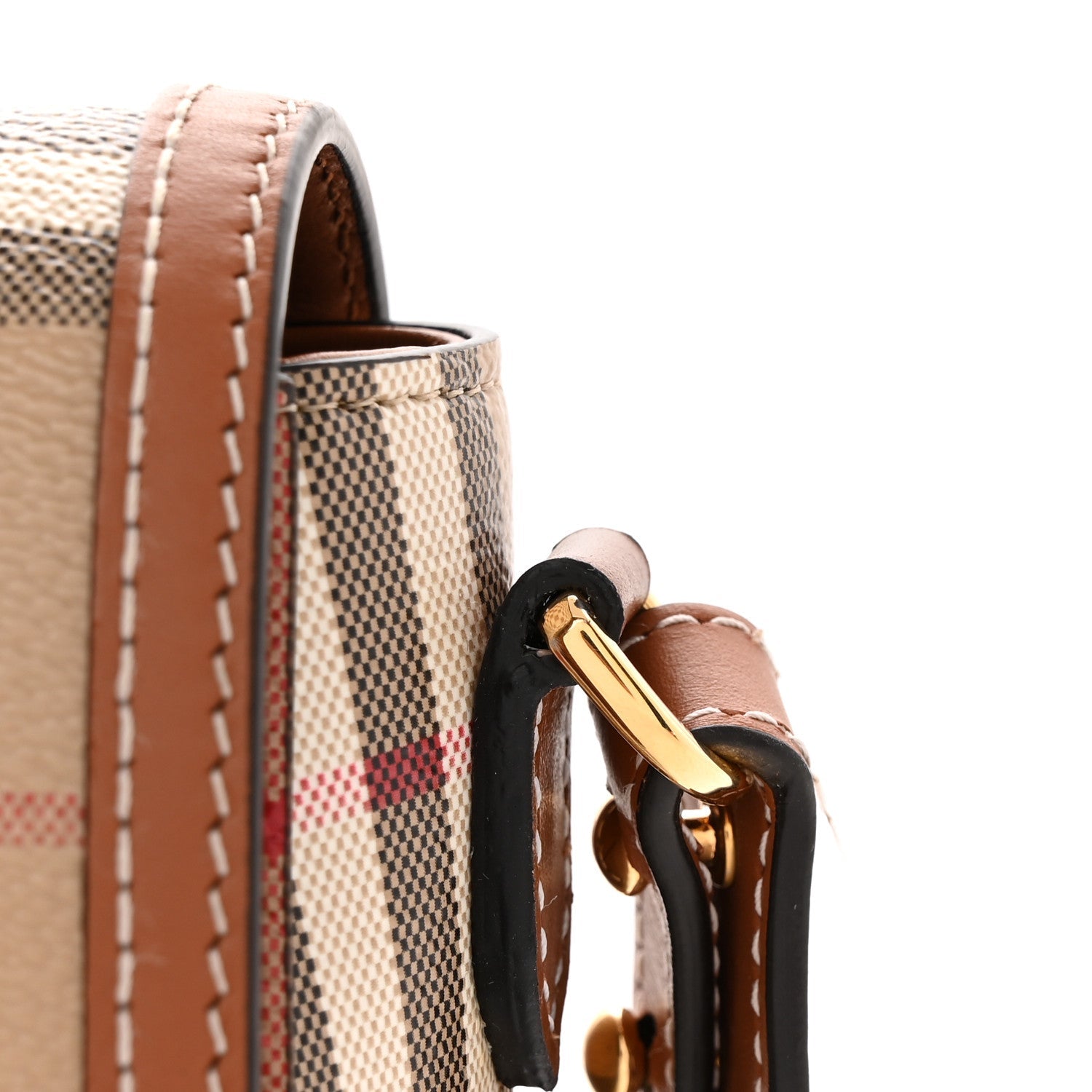 Coated Canvas Calfskin Vintage Check Medium Note Crossbody Bag Briar Brown