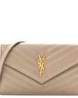 Grain De Poudre Matelasse Chevron Monogram Envelope Chain Wallet Dark Beige