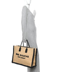Raffia Calfskin Rive Gauche Tote Naturale Black