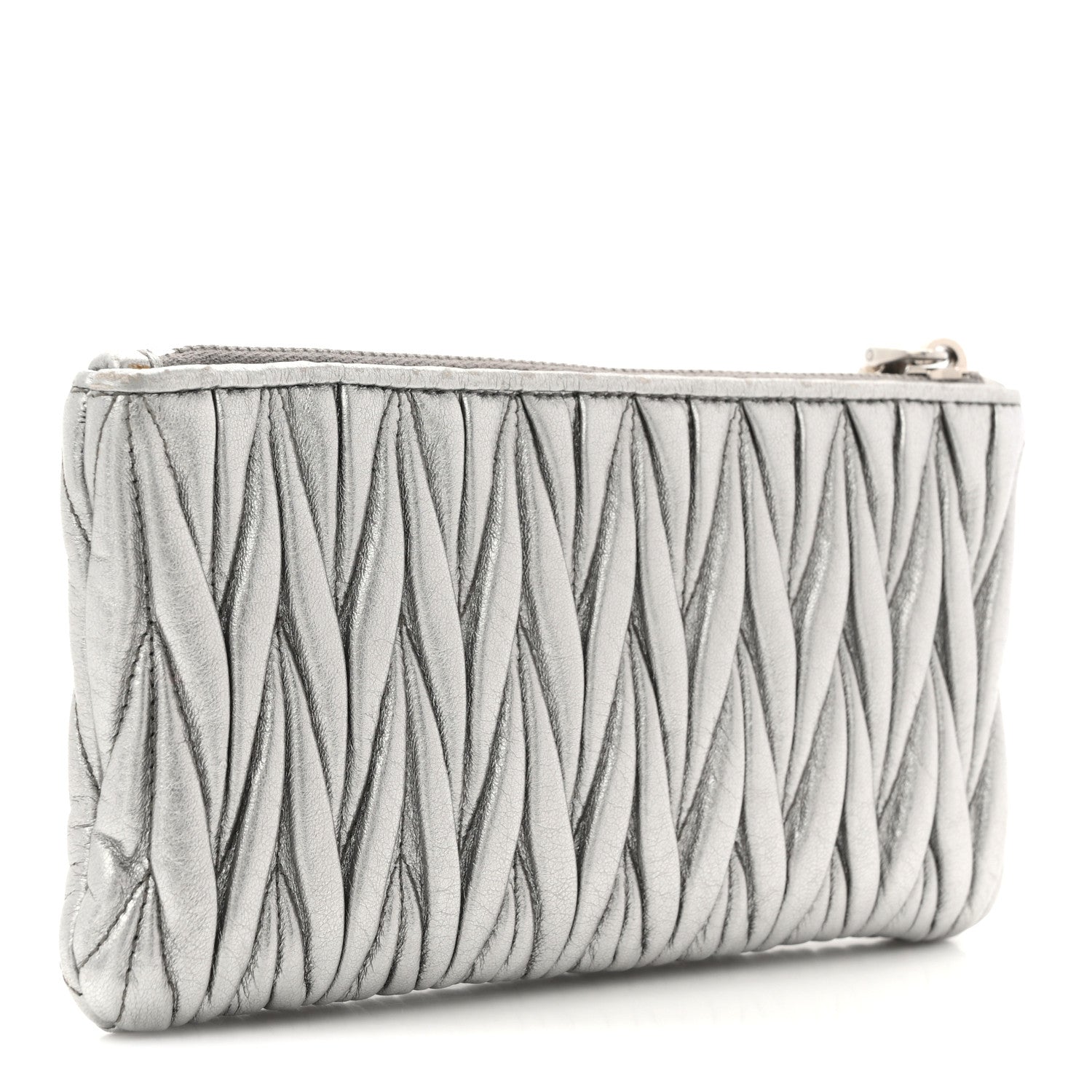 Metallic Nappa Matelasse Quilted Zip Wallet Silver
