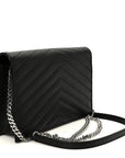 Grain De Poudre Matelasse Chevron Monogram Envelope Chain Wallet Black
