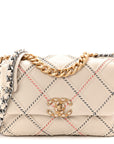 Lambskin Mixed Fibers Quilted Medium CHNL 19 Flap Beige