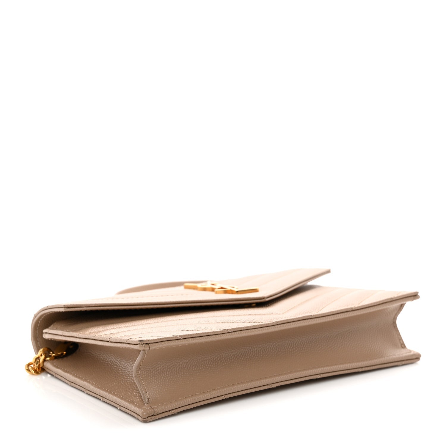 Grain De Poudre Matelasse Chevron Monogram Envelope Chain Wallet Dark Beige