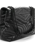 Calfskin Y Quilted Monogram Monochrome Large Loulou Chain Satchel Black