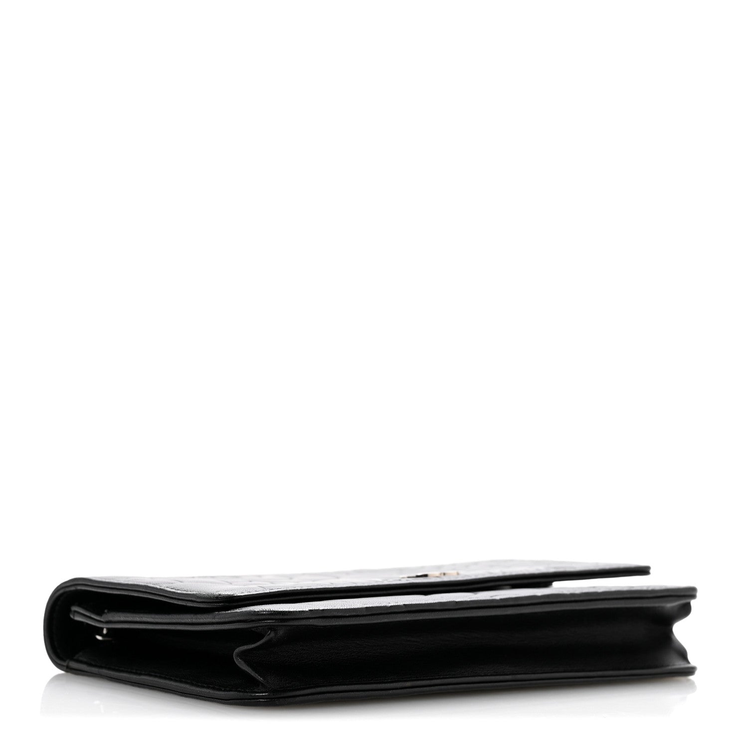 Lambskin Camellia Embossed Wallet On Chain WOC Black