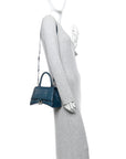 Shiny Calfskin Crocodile Embossed Small Hourglass Top Handle Bag Dark Petrol Blue