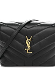 Calfskin Y Quilted Monogram Toy Loulou Crossbody Bag Black