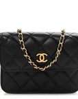Lambskin Quilted Pearl Crush Flap With Chain Black