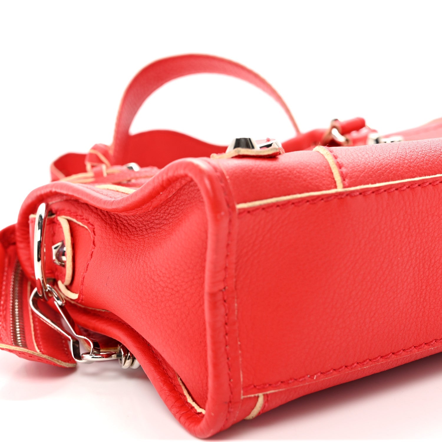 Supple Grained Calfskin Classic Silver Hardware Highlight Mini City Rouge Fraise