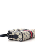 GG Supreme Monogram Textured Dollar Calfskin Web Mini Ophidia Shoulder Bag Beige Blue