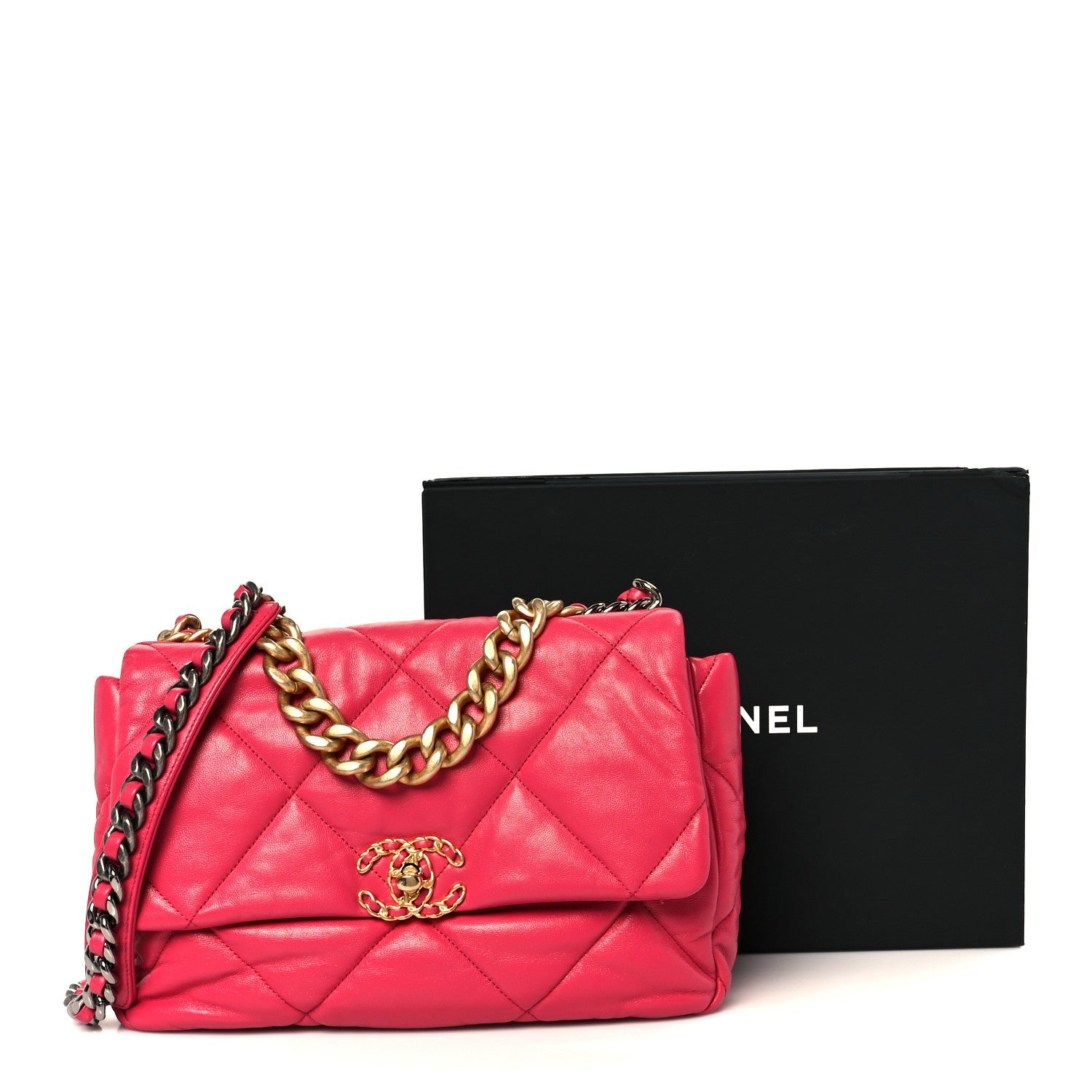 Goatskin Quilted Large CHNL 19 Flap Dark Pink