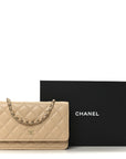 Caviar Quilted Wallet on Chain WOC Beige