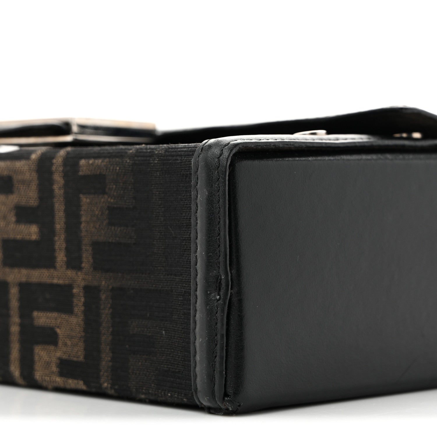 Recycled Fabric Jacquard Vitello King FF 1974 Baguette Soft Trunk Phone Pouch Brown