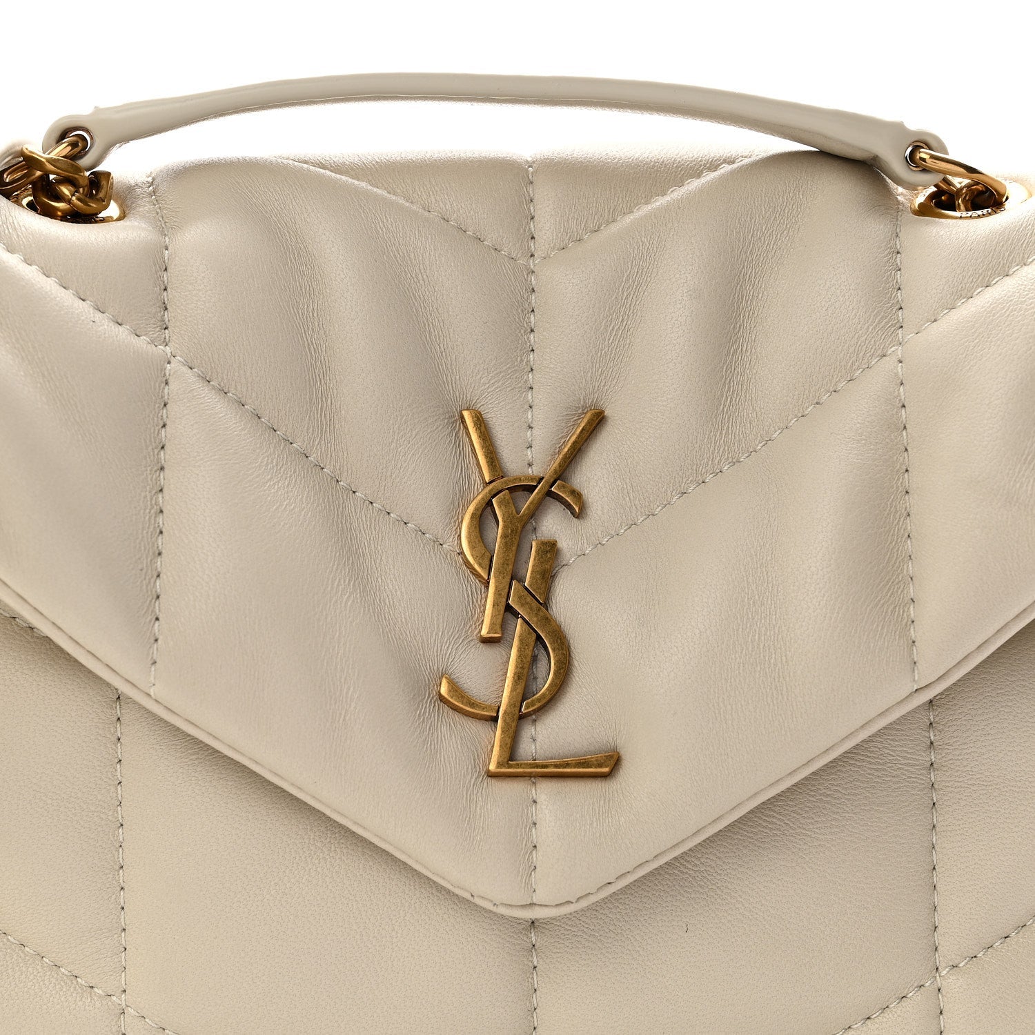 Lambskin Quilted Toy Loulou Puffer Monogram Chain Satchel Blanc Vintage