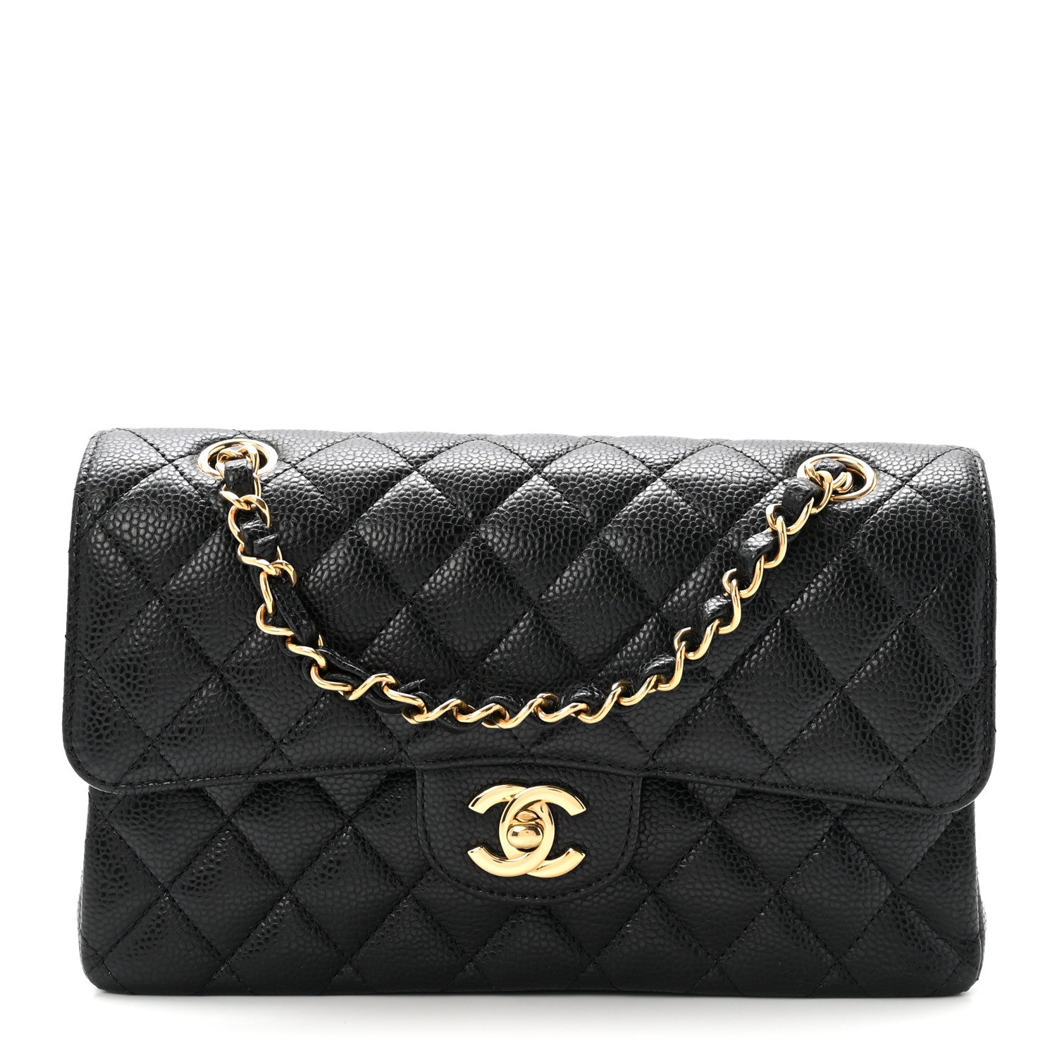 Caviar Quilted Small Double Flap Black