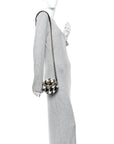 Wool Tweed Lambskin Quilted CHNL 19 Round Clutch With Chain and Coin Purse Black White
