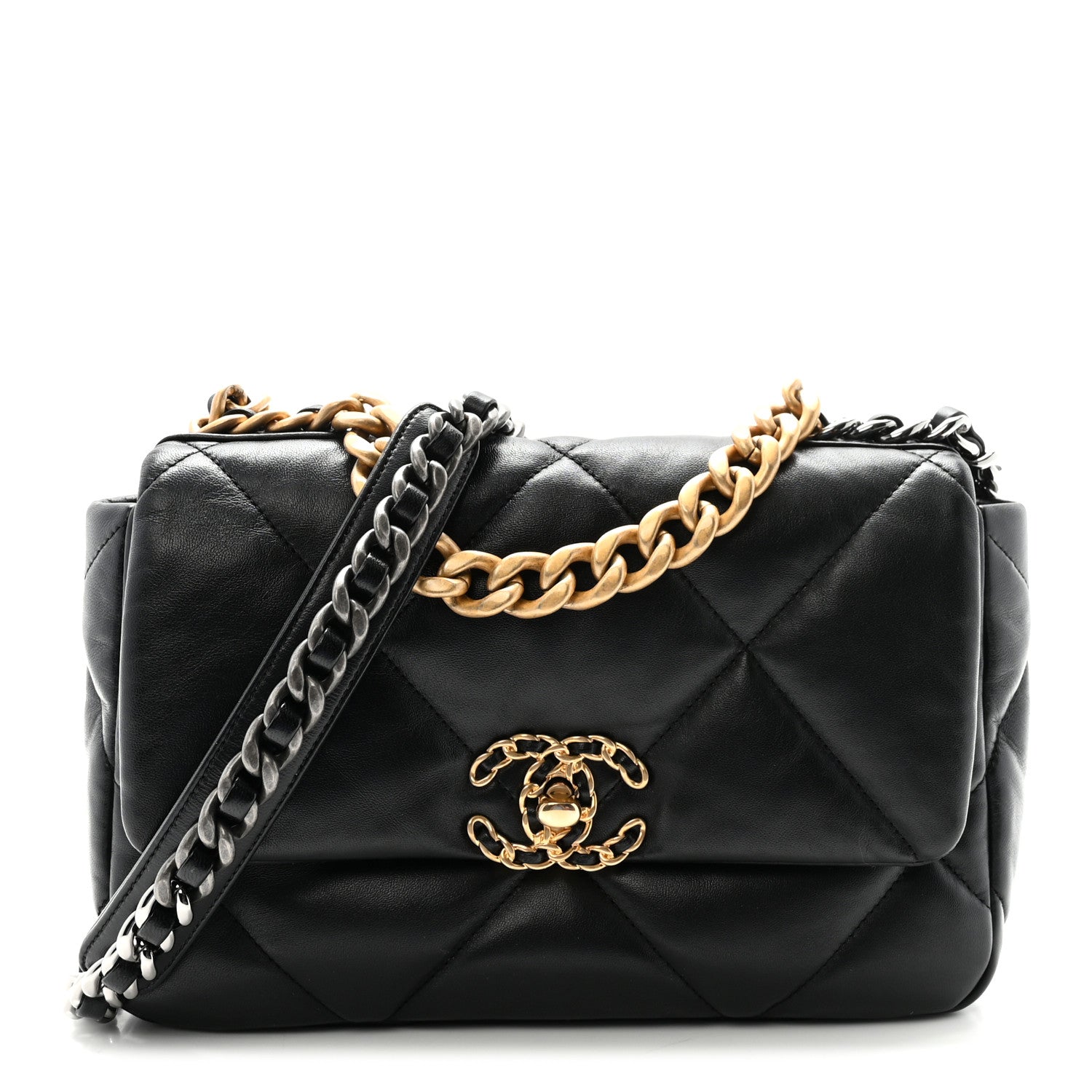 Lambskin Quilted Medium CHNL 19 Flap Black