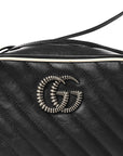 Vintage Effect Calfskin Matelasse Diagonal Small Torchon GG Marmont Chain Shoulder Bag Blue Agata Mystic White