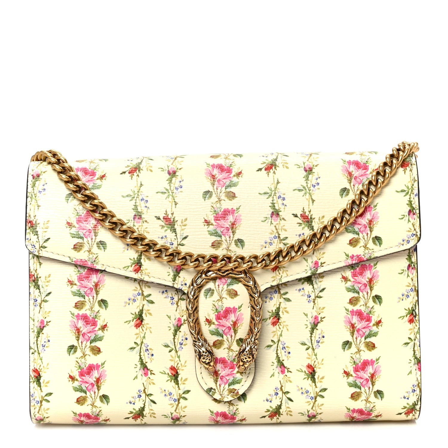 Calfskin Floral Print Mini Dionysus Chain Wallet Ivory Pink