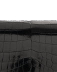 Crocodile Accordion Flap Shoulder Bag Black