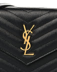 Grain De Poudre Matelasse Chevron Monogram Envelope Chain Wallet Black