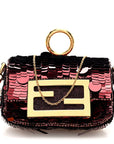 Sequin Paillettes Shiny Nappa Sex and the City Nano Maxi Buckle Baguette Charm Granata