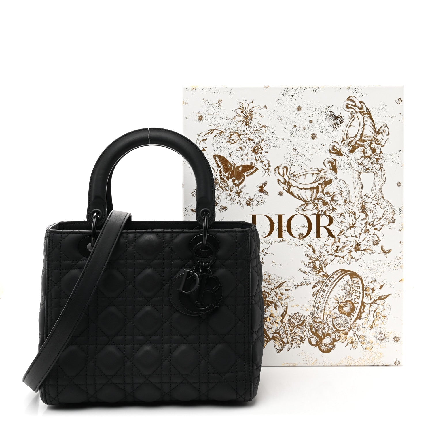 Ultra Matte Calfskin Cannage Medium Lady D1OR Black