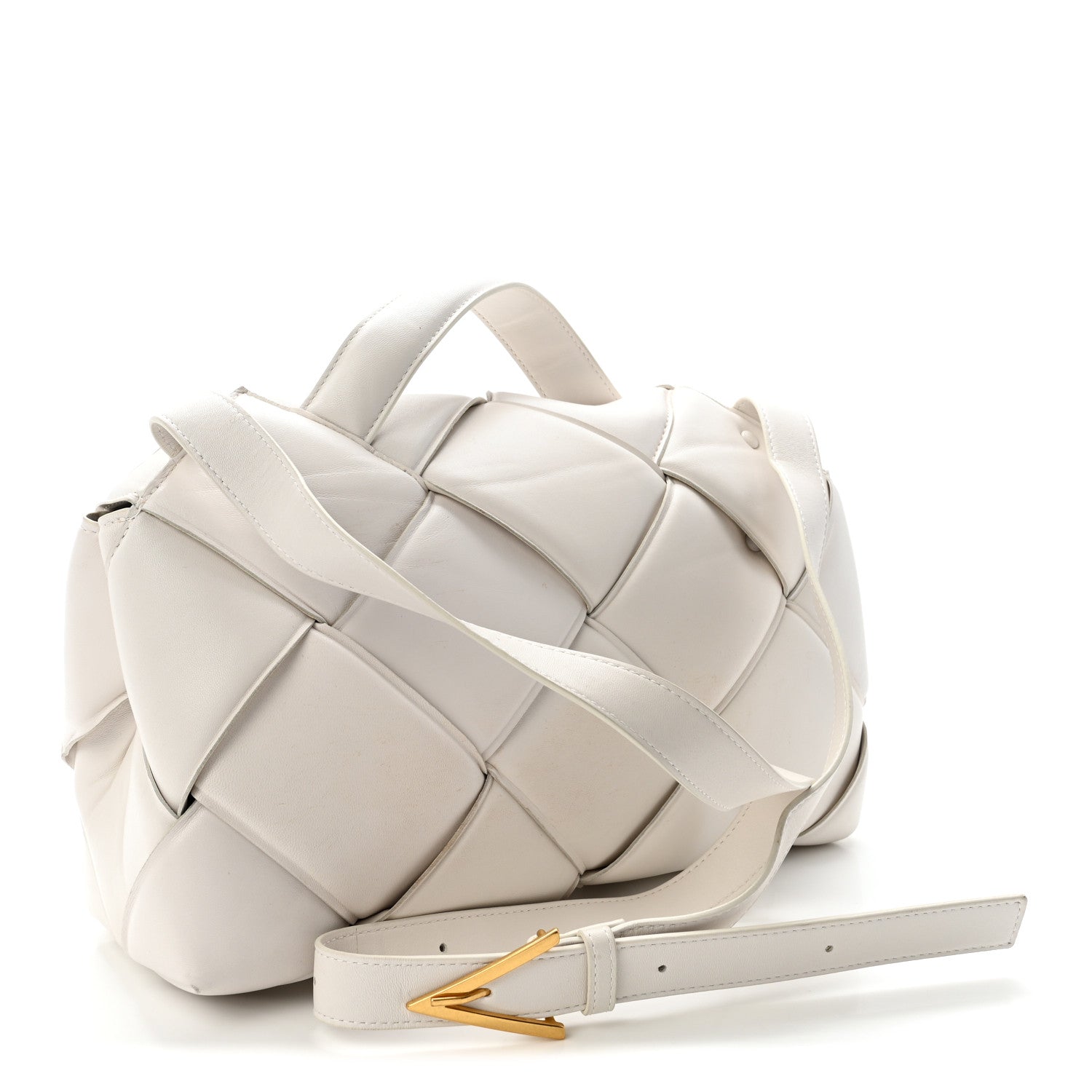 Nappa Intreccio Padded Top Handle Shoulder Bag White