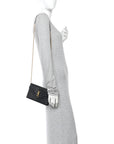 Grain De Poudre Matelasse Chevron Monogram Envelope Chain Wallet Black