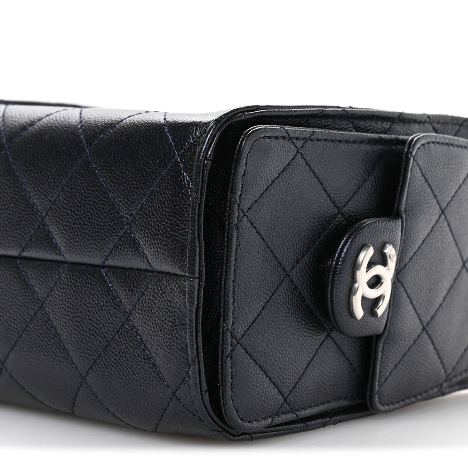 Metallic Caviar Quilted Mini CHNL 25 Handbag Dark Blue